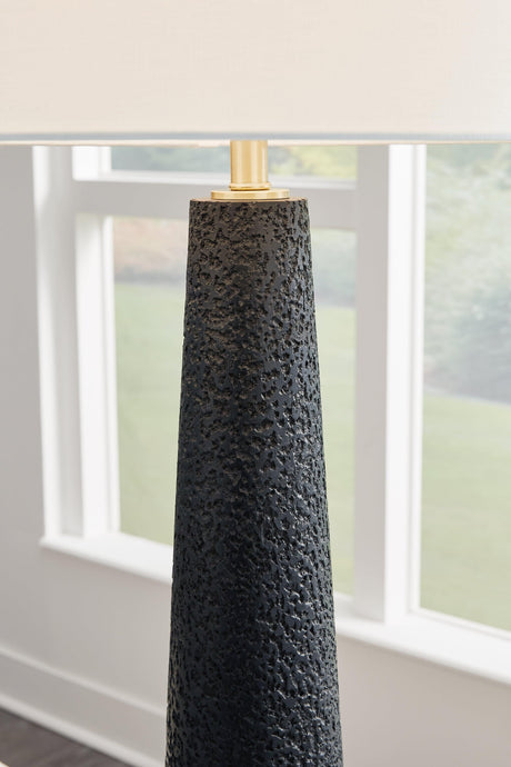 Hallburg Black Floor Lamp illuminated in contemporary room setting