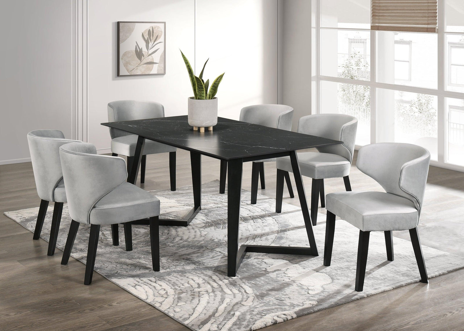 main view of Hamilton Onyx Silver Black Dining Room Set dining room furniture