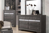 Side view of Hannah Grey Nightstand in bedroom setting