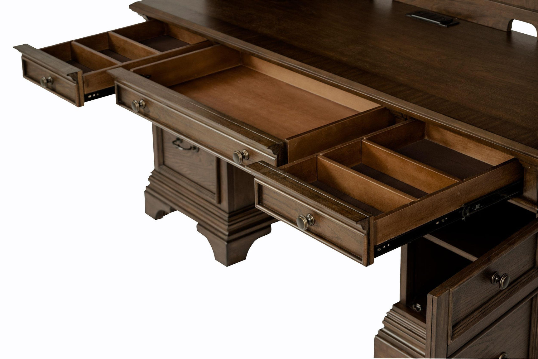 Full view of traditional style wood credenza