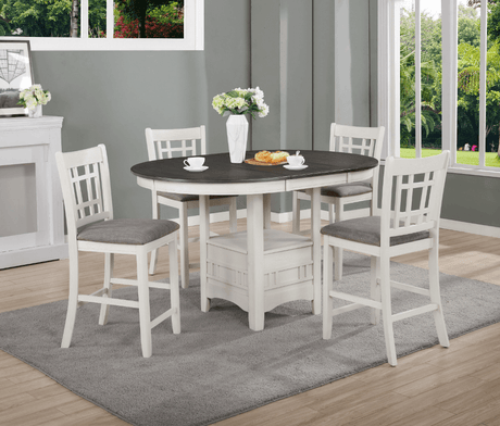 Hartwell chalk gray oval extendable counter height dining table front view