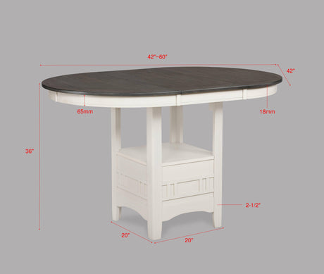 Hartwell chalk gray oval extendable counter height dining table side view