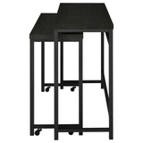 Tables nested with stools arranged