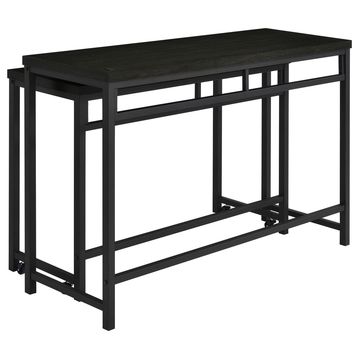 Black finish on wood and metal frame
