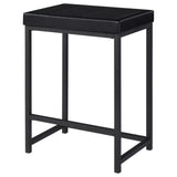 Tables and stools spaced for seating