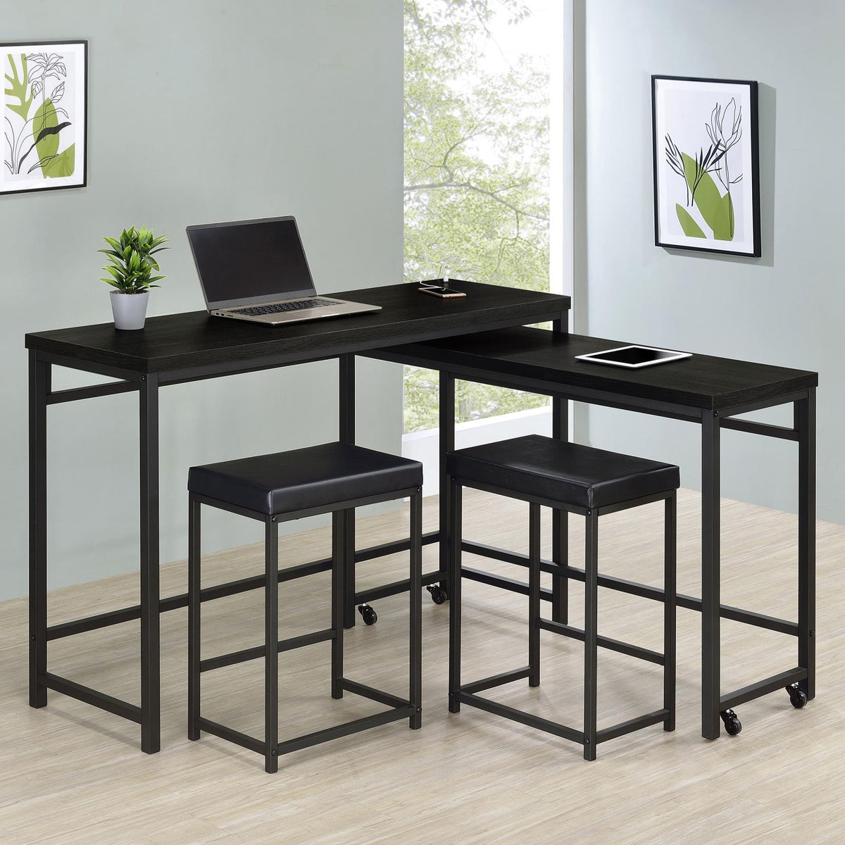 Backless stools with black faux leather cushions