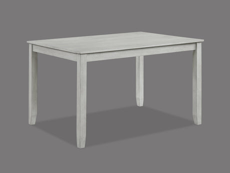 Dining room view of Henderson driftwood solid wood dining set with fabric upholstered seating