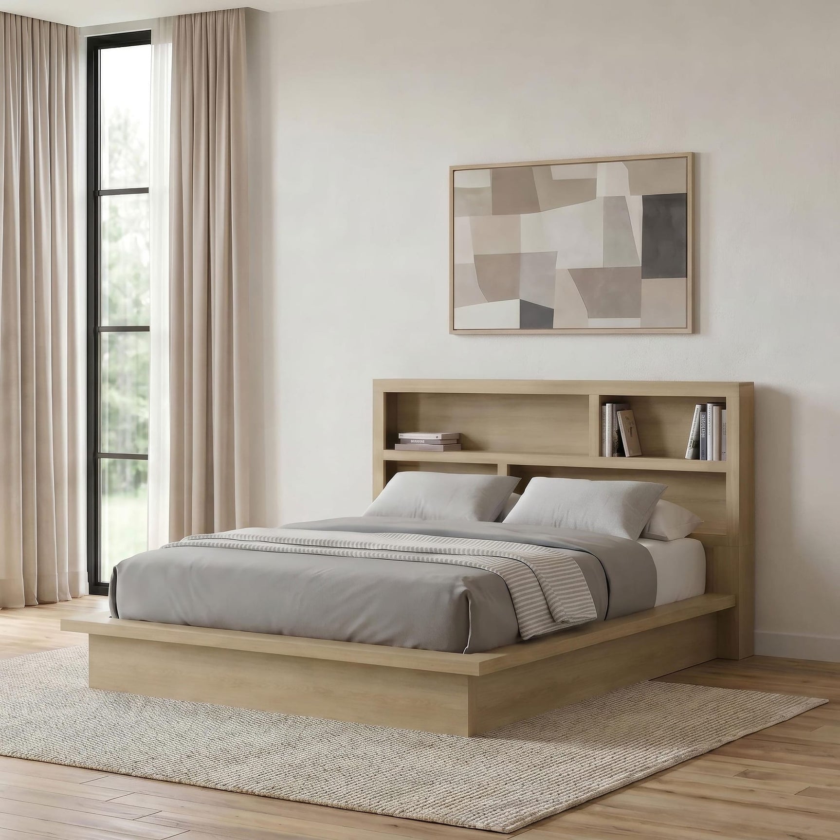 Hendricks Eastern King Bookcase Headboard Platform Bed Light Oak view 2