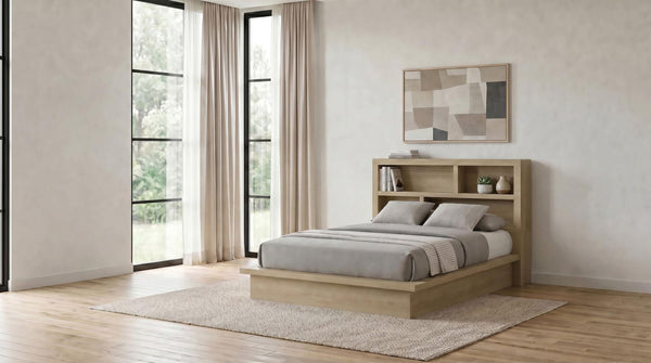 Hendricks Queen Bookcase Headboard Platform Bed Light Oak view 2