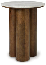 Close-up of beige marble top on Henfield Accent Table