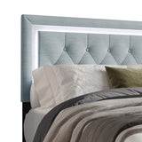 Oluma Taupe Upholstered Tufted Panel King Bed footboard detail