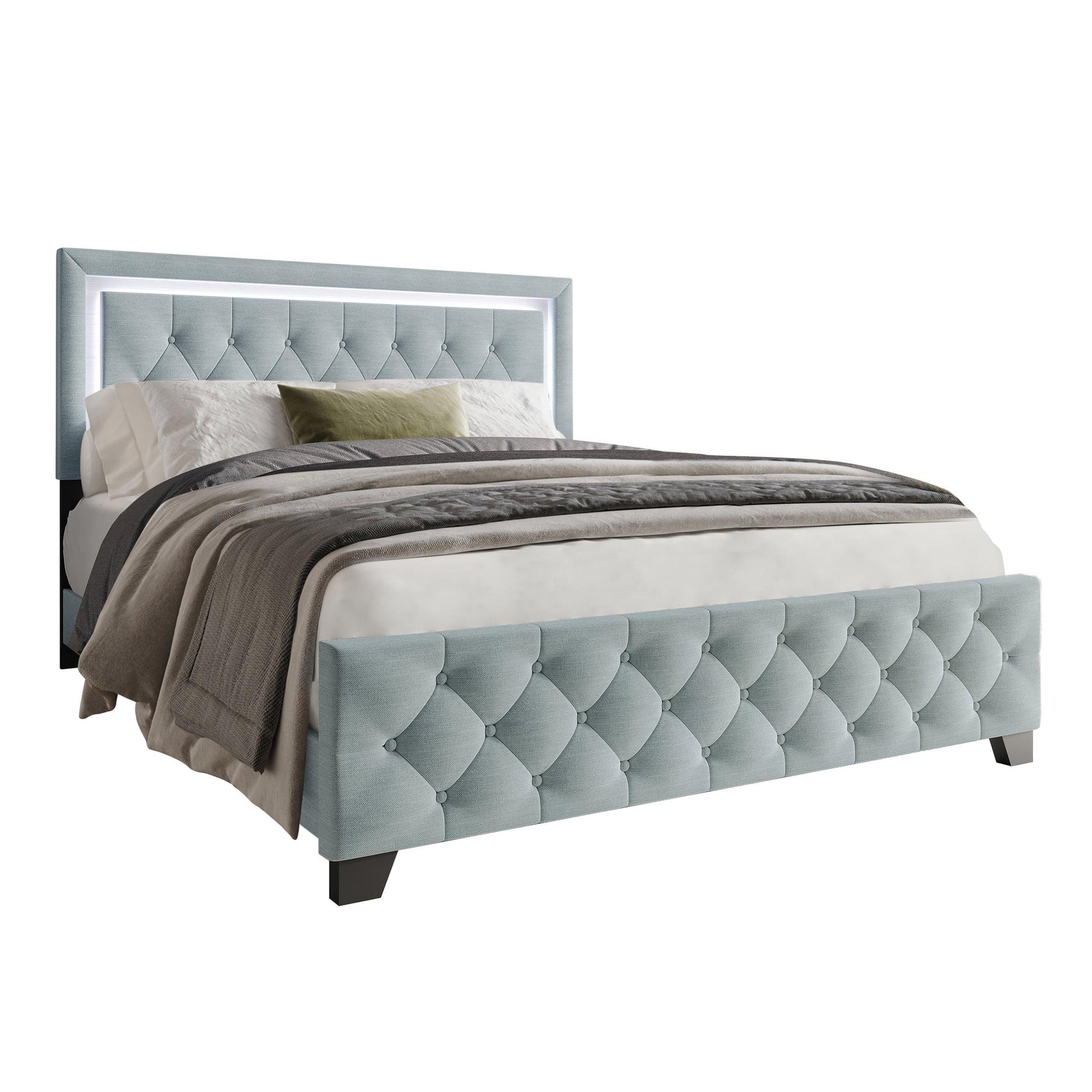 Oluma Twin Bed side angle showing tufted headboard