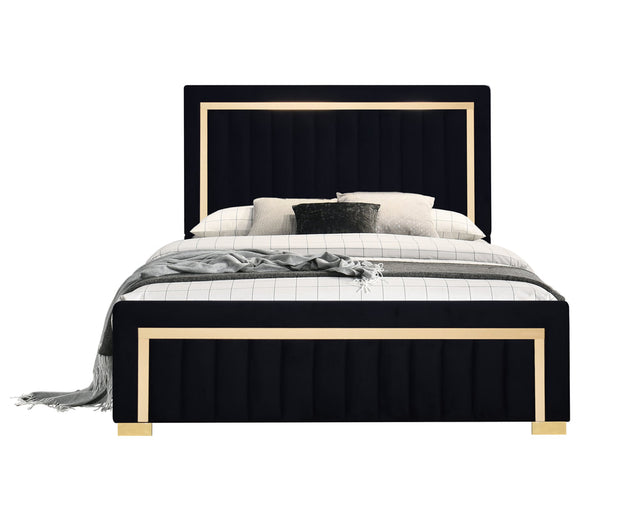 Henry Black Upholstered Panel Full Bed front view