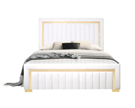 Henry Upholstered Panel Twin Bed beige fabric front view