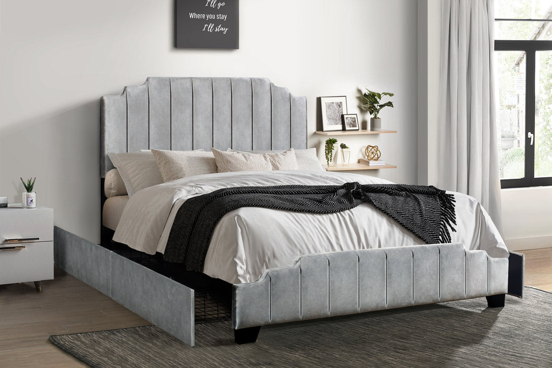 Dooma Gray Velvet Upholstered Platform Full Bed