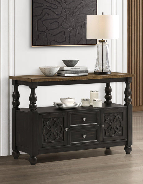 Hilara Brown and Gray Modern Solid Wood Dining Sideboard front view