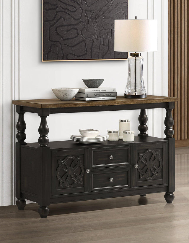 Hilara Brown and Gray Modern Solid Wood Dining Sideboard front view