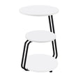 Hilly 3-Tier Round Side Table with white tabletops and black metal frame, front angle