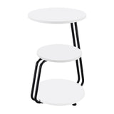 Hilly 3-Tier Round Side Table with white tabletops and black metal frame, front angle