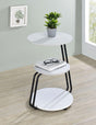 Detail of white tabletop and black metal frame