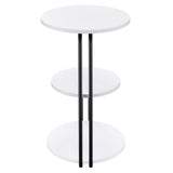 Top view of round side table with layered shelves