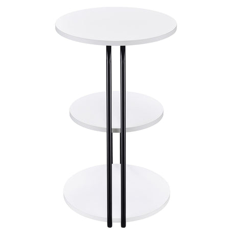 Top view of round side table with layered shelves