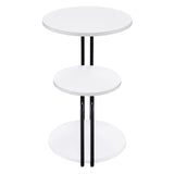 Three tiers of round tabletops stacked vertically