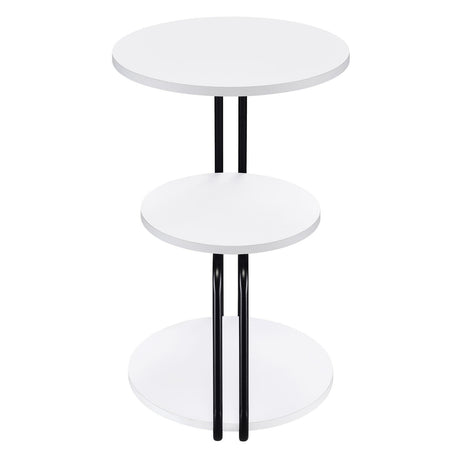 Three tiers of round tabletops stacked vertically