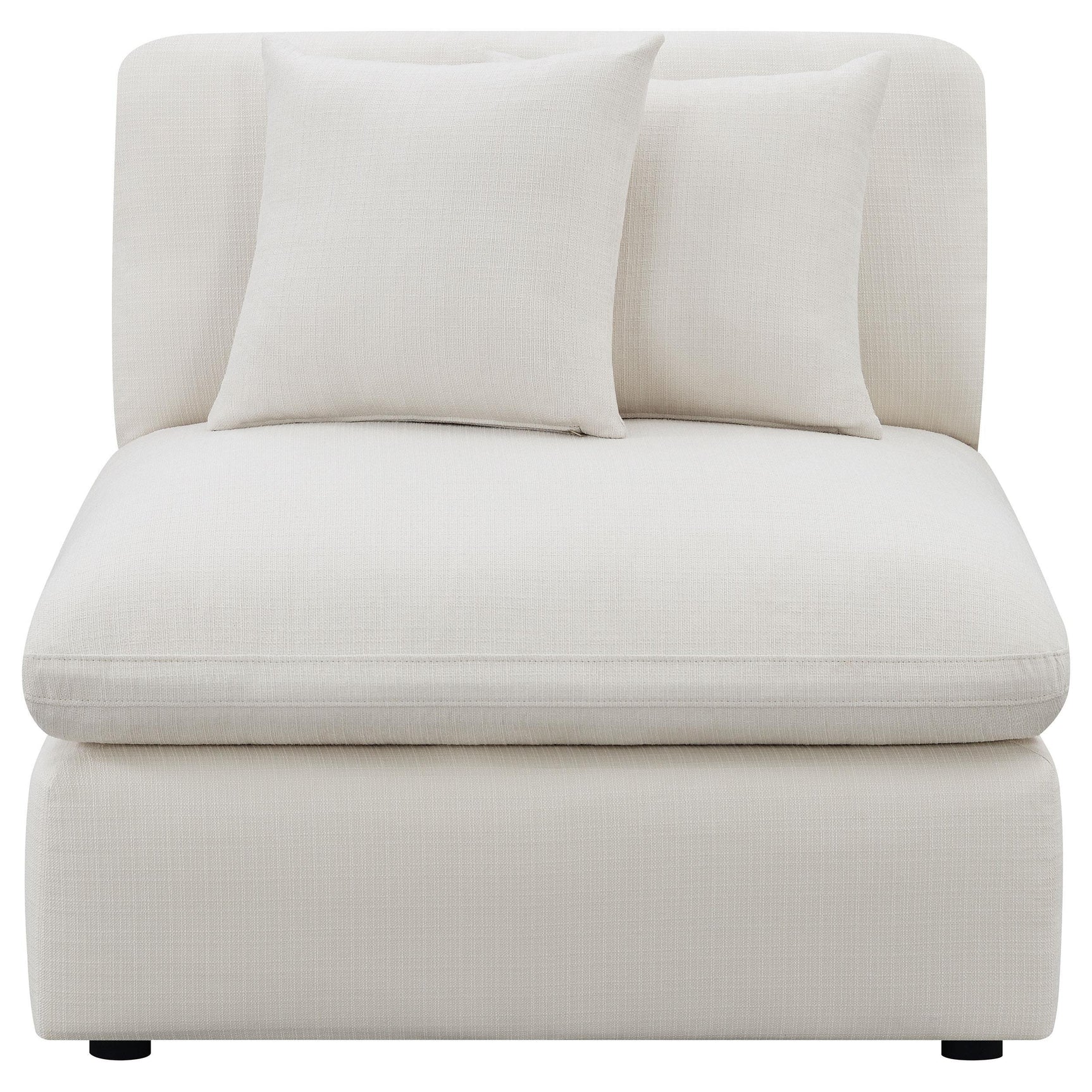 Hobson Ivory Upholstered Armless Chair side angle showing cushion detail