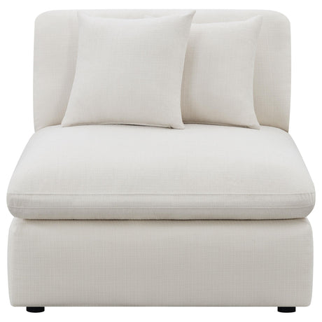 Hobson Ivory Upholstered Armless Chair side angle showing cushion detail