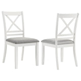 Hollis Cross Back White Wood Dining Side Chair set front angle
