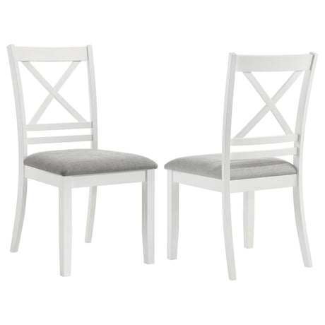 Hollis Cross Back White Wood Dining Side Chair set front angle