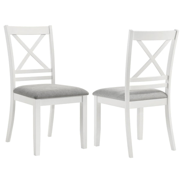 Hollis Cross Back White Wood Dining Side Chair set front angle