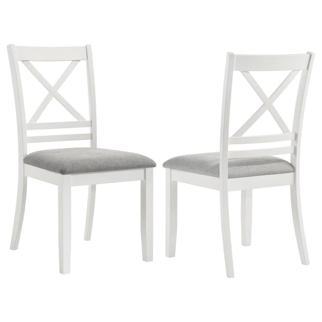 Hollis Cross Back White Wood Dining Side Chair set front angle