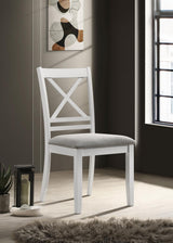 Side view of Hollis Cross Back Wood Dining Side Chair in white
