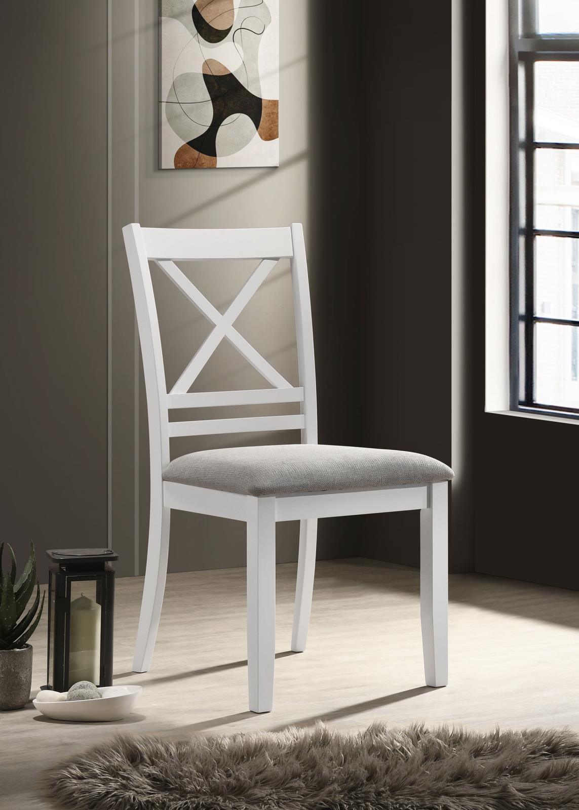 Side view of Hollis Cross Back Wood Dining Side Chair in white