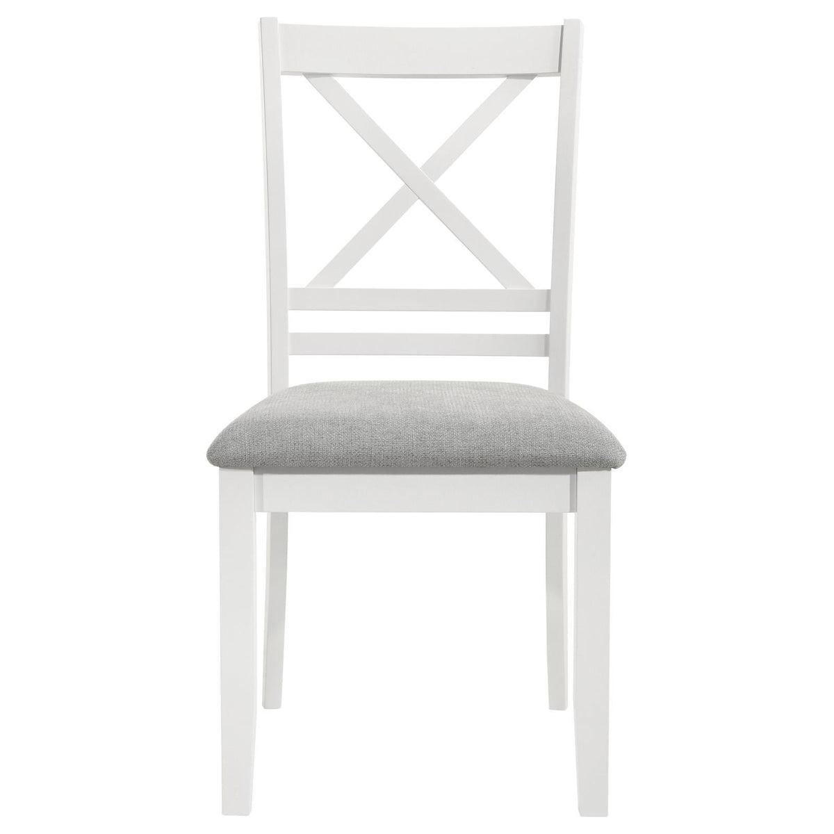 Light gray upholstered seat on Hollis white wood chair