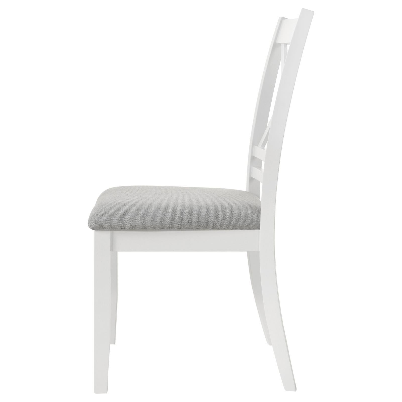 Set of 2 white wood dining side chairs with upholstery