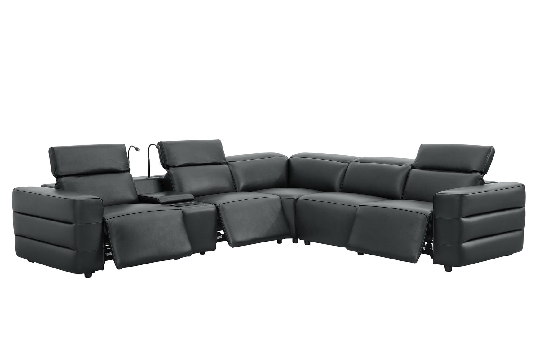 Holly Black Italian Leather 6-Piece Power Reclining Corner Sectional with Console view 3