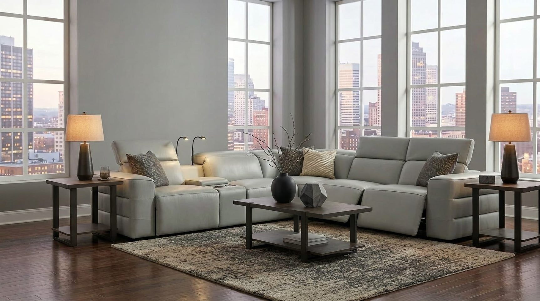 Holly Grey Italian Leather 6-Piece Power Reclining Corner Sectional with Console from Decor Furniture