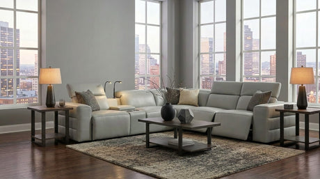 Holly Grey Italian Leather 6-Piece Power Reclining Corner Sectional with Console from Decor Furniture