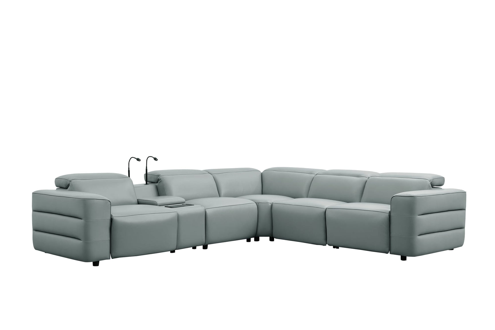 Holly Grey Italian Leather 6-Piece Power Reclining Corner Sectional with Console view 7