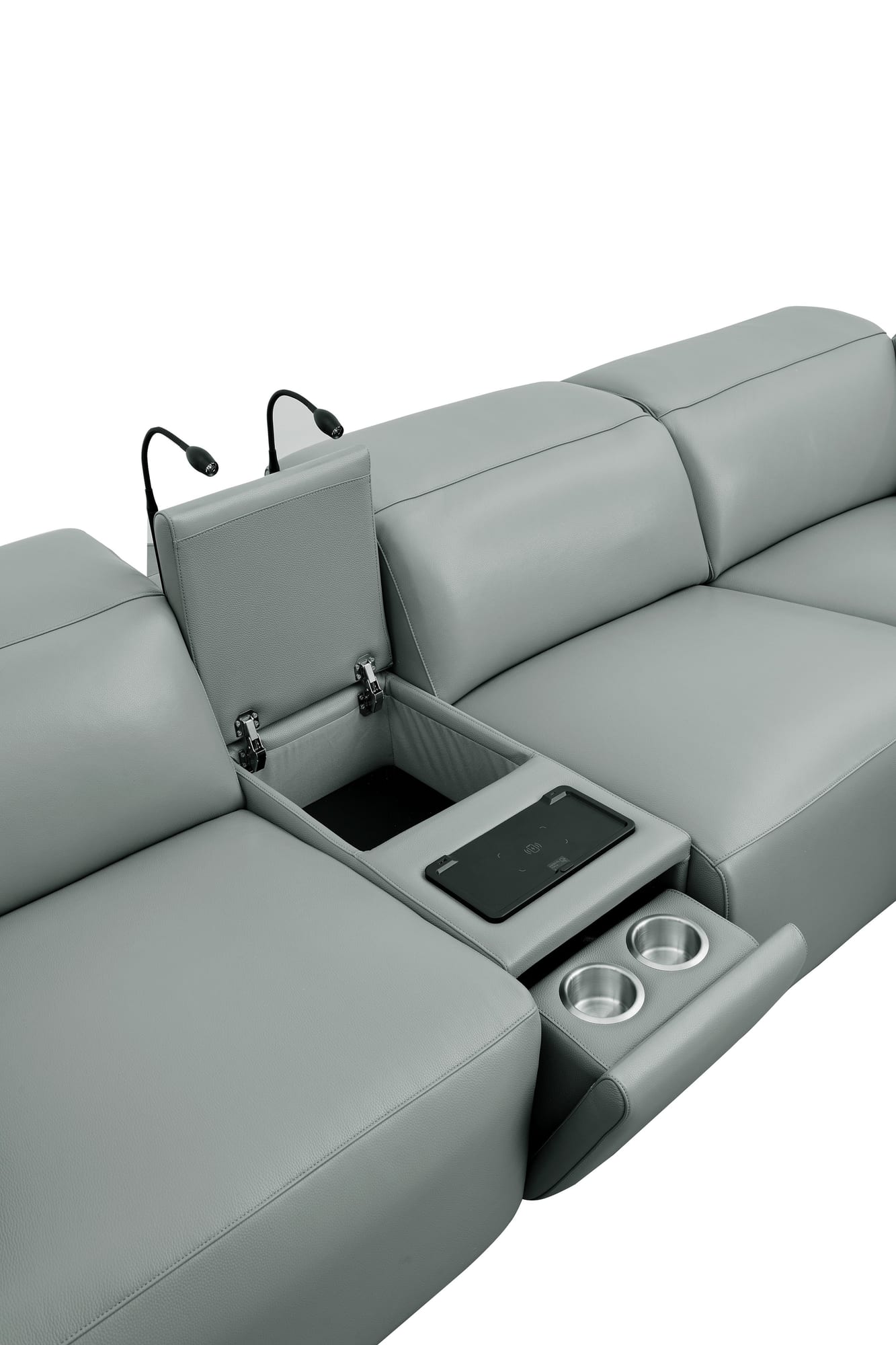 Holly Grey Italian Leather 6-Piece Power Reclining Corner Sectional with Console view 8