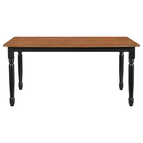 Wood dining table with turned legs and two-tone finish