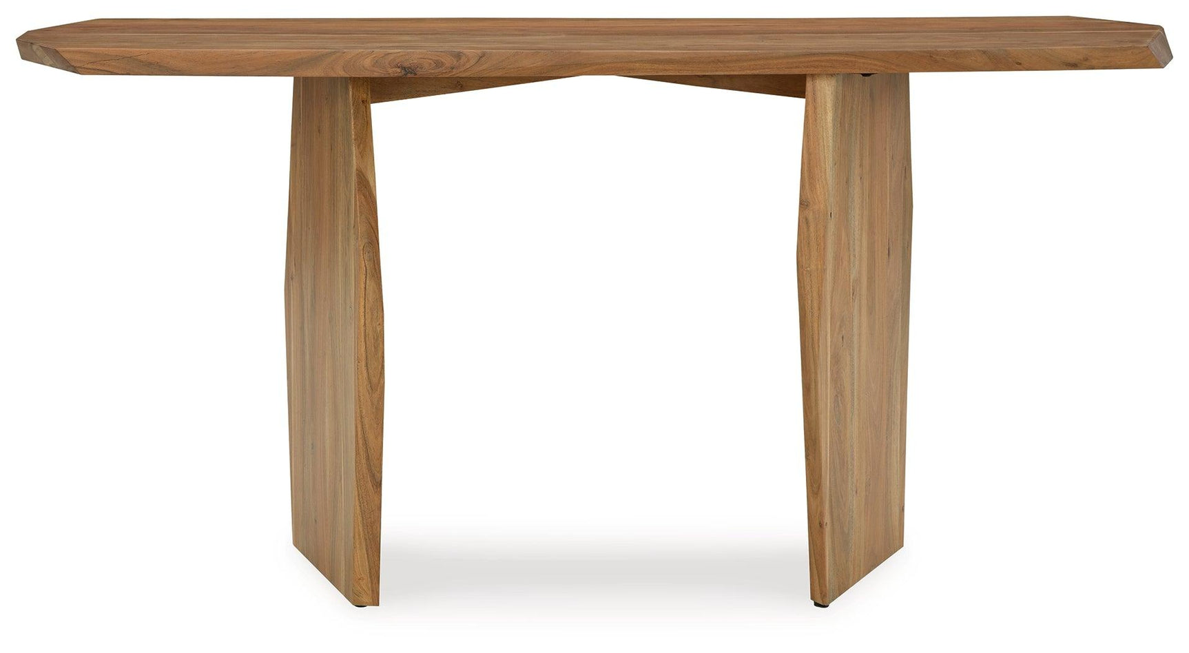 Close-up of irregular natural wood top on Holward sofa table
