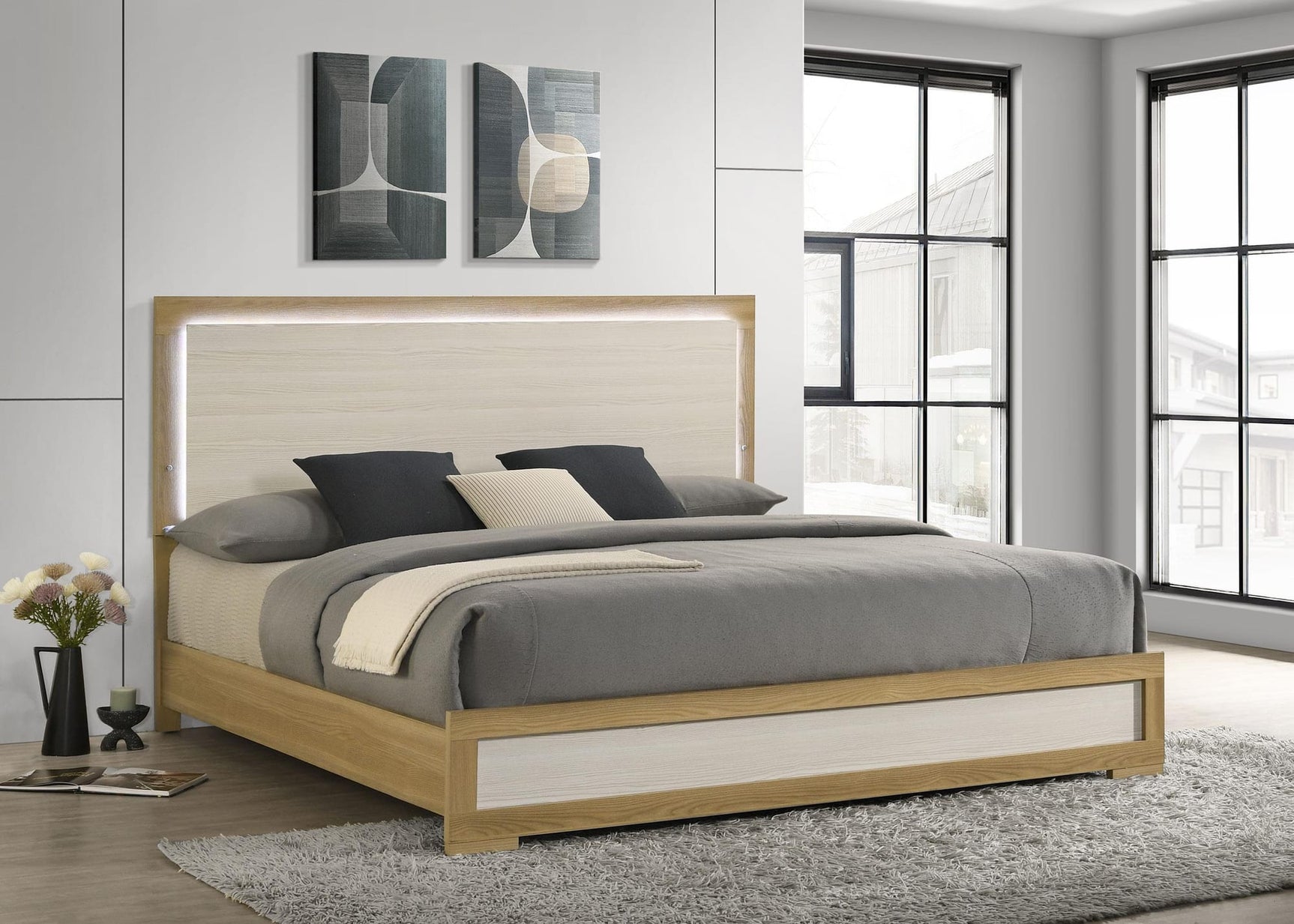 Hyland Eastern King Panel Bed LED Headboard Natural view 2
