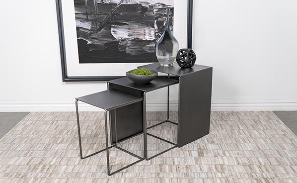 Imez 3-Piece Rectangular Grey Metal Nesting Tables angled view