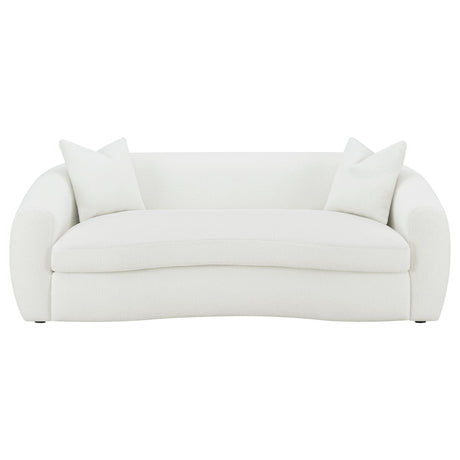 Detail close-up of faux sheepskin upholstery on Isabella sofa set