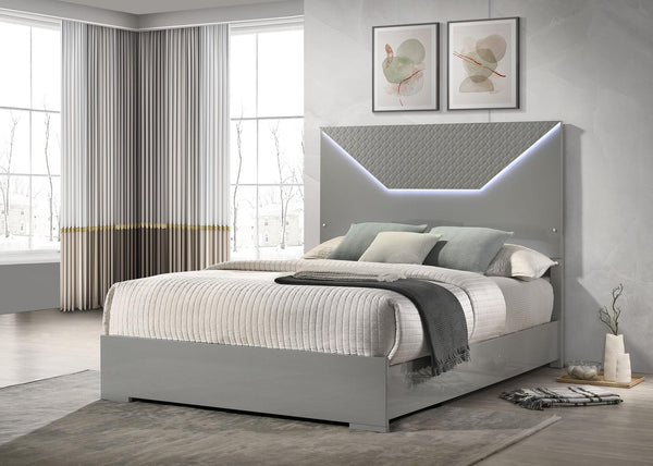 Ives Queen Panel Bed LED Headboard Grey High Gloss view 2