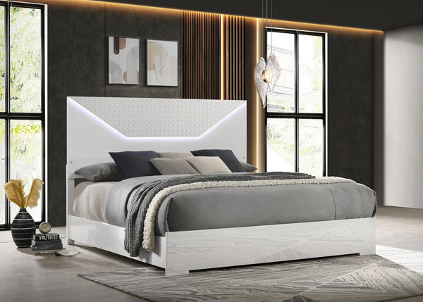 Ives Queen Panel Bed LED Headboard White High Gloss view 2